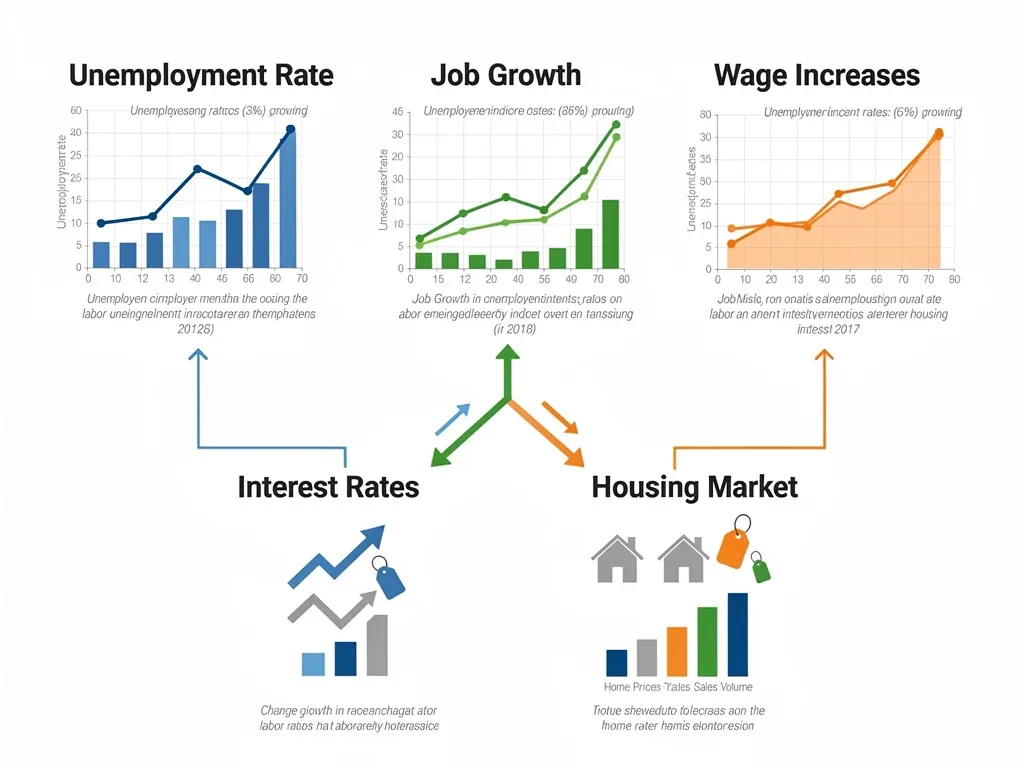 Infographic detailing the relationship between fresh labor data and its influence on mortgage interest rates and housing market stability.