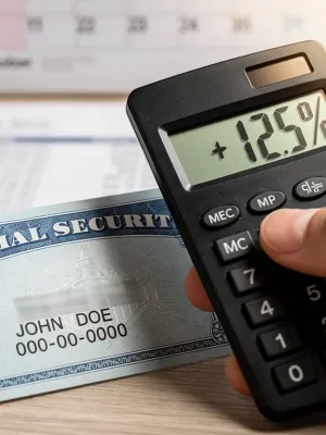 Social Security card with calculator showing COLA increase