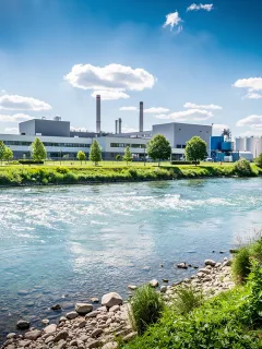 Industrial facility alongside a clean river, representing new EPA water standards