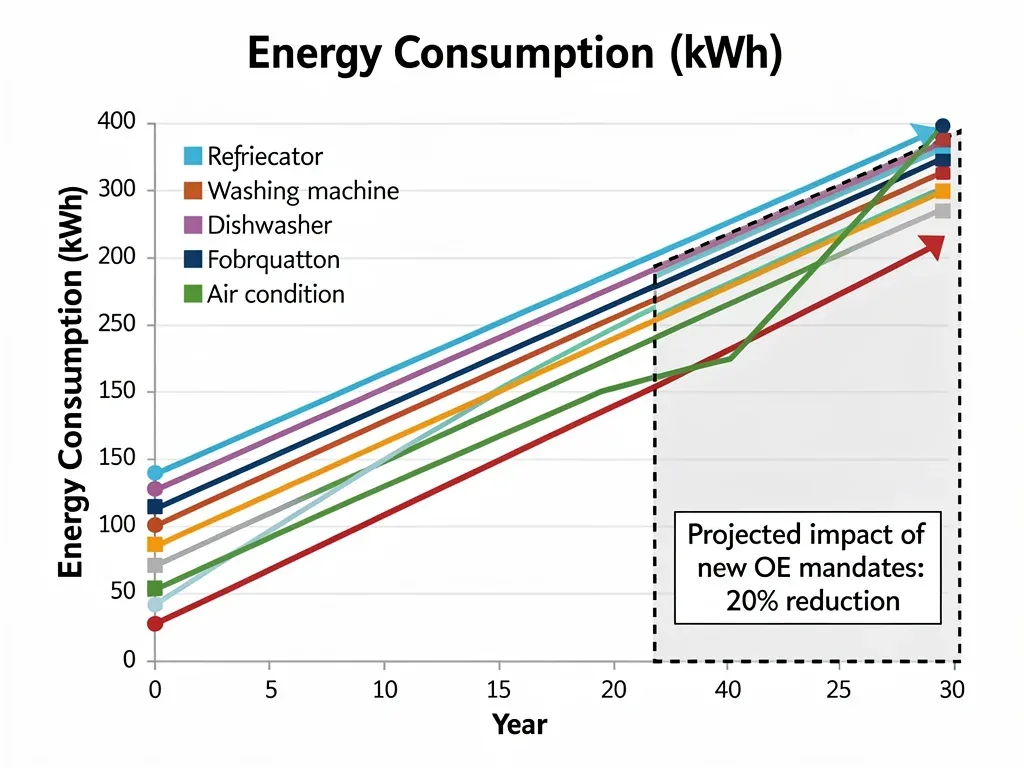 Graph illustrating decreased energy consumption from appliance efficiency mandates.