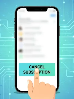 Illustration of one-click cancellation for AI subscriptions on a smartphone