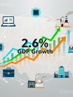 Infographic illustrating U.S. GDP growth and dominant economic sectors contributing to national output.