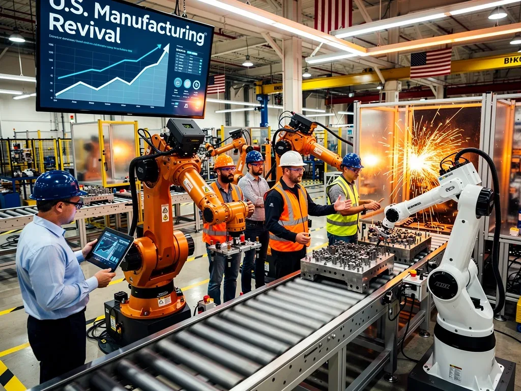 Modern manufacturing facility with automation and human collaboration.