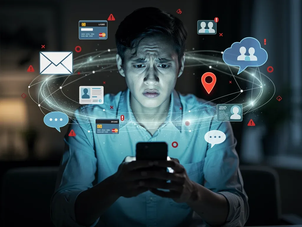 Person concerned about smartphone data privacy