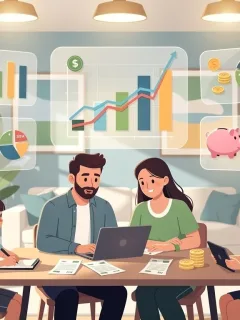 Family budgeting, economic data charts, and financial planning tools