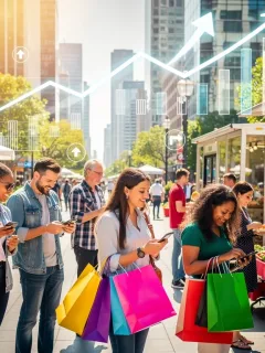 Consumers happily shopping, symbolizing increased spending and economic growth