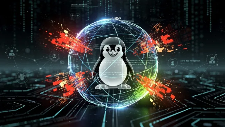 Cybersecurity shield protecting Linux kernel from zero-day vulnerability