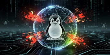 Cybersecurity shield protecting Linux kernel from zero-day vulnerability