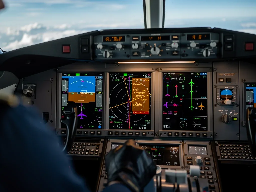 Cockpit display showing upgraded radar collision avoidance system data