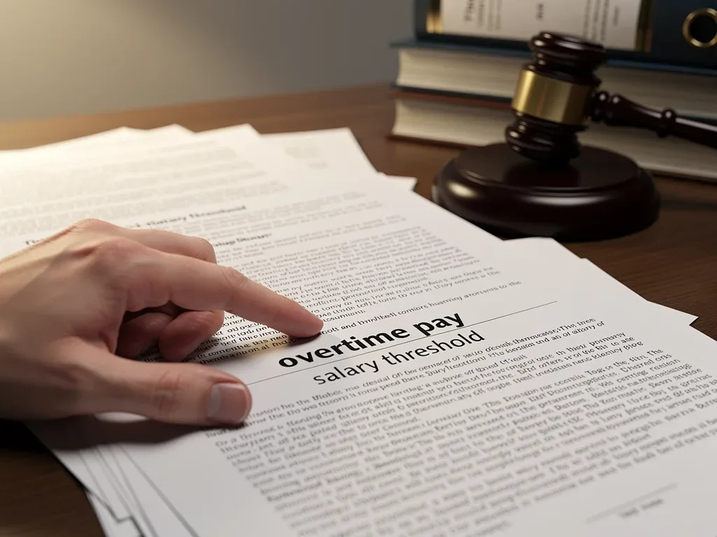 Hand pointing to overtime pay section in legal document