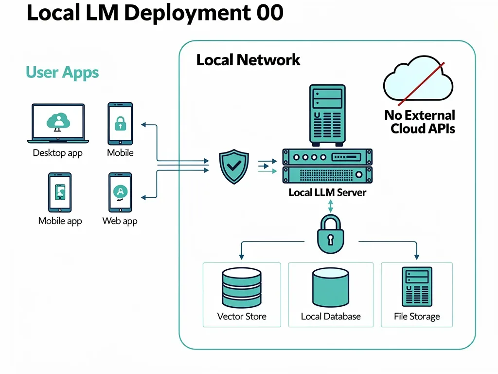 Local LLM architecture flowchart showing secure data flow