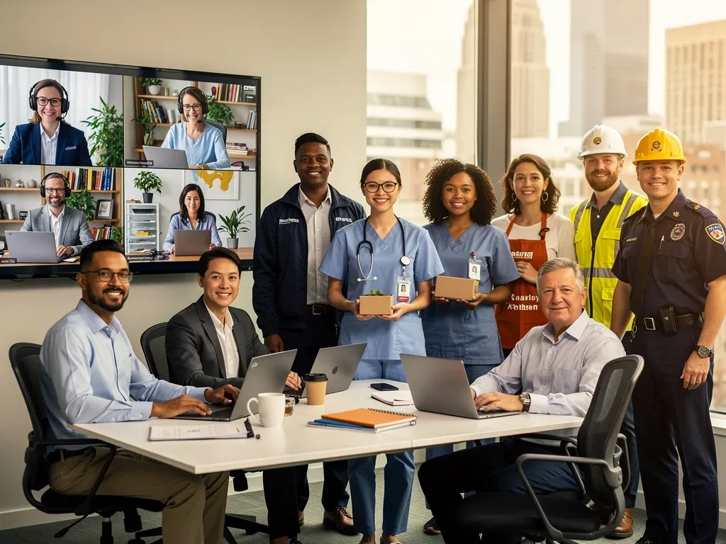 Diverse American workforce illustrating various employment sectors