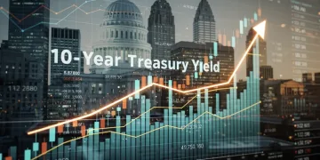 Financial charts showing rising 10-year Treasury yield impacting US capital markets