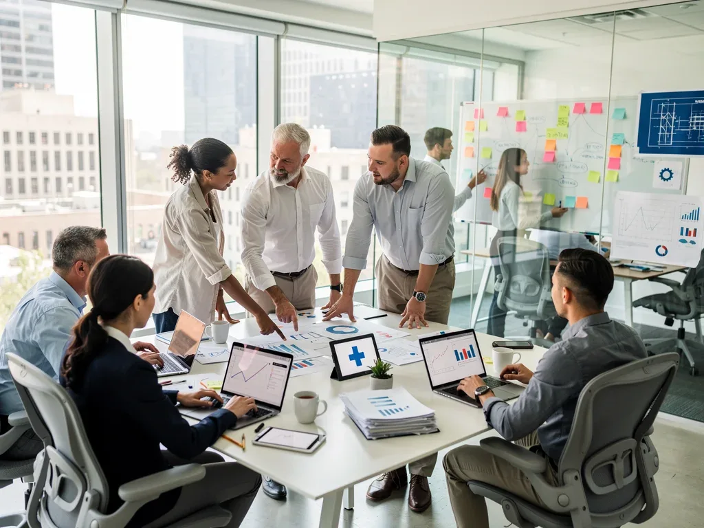 Diverse professionals collaborating in an open office, representing a strong and varied job market.