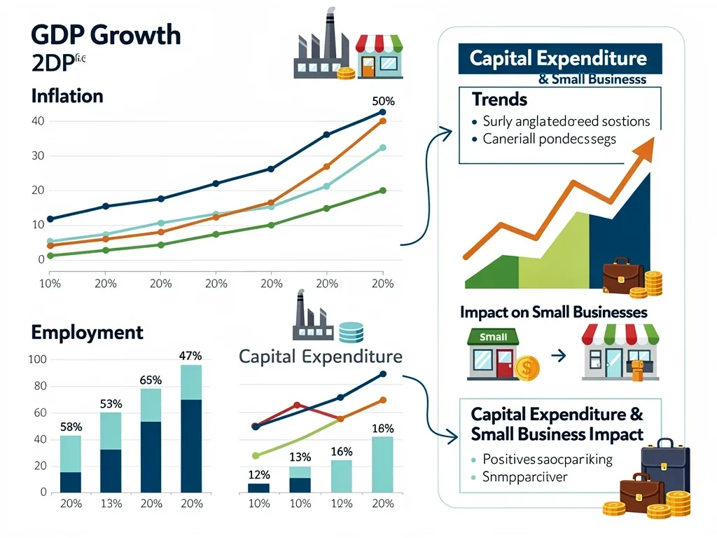 Infographic detailing economic indicators, capital expenditure, and small business impact.