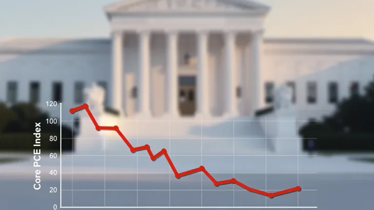 Graph showing Core PCE Index decline with Federal Reserve building