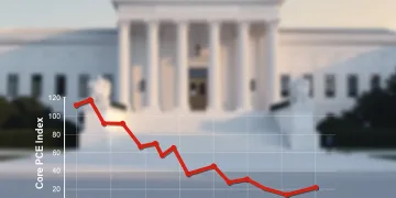Graph showing Core PCE Index decline with Federal Reserve building