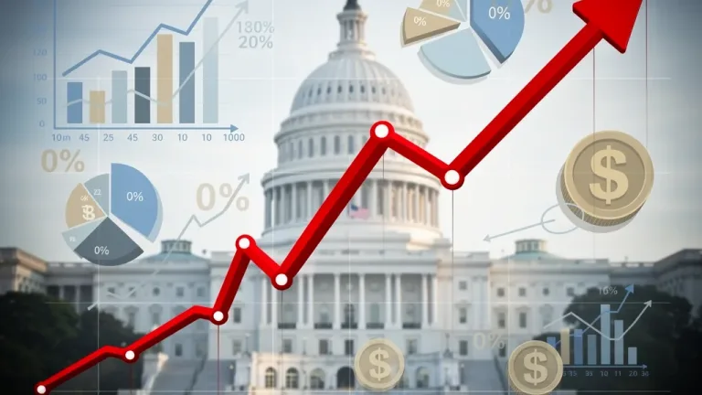 Graph showing rising US federal budget deficit with monetary policy symbols