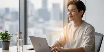 Person calmly working at a desk, embodying the 85% rule for wellness and productivity in 2026