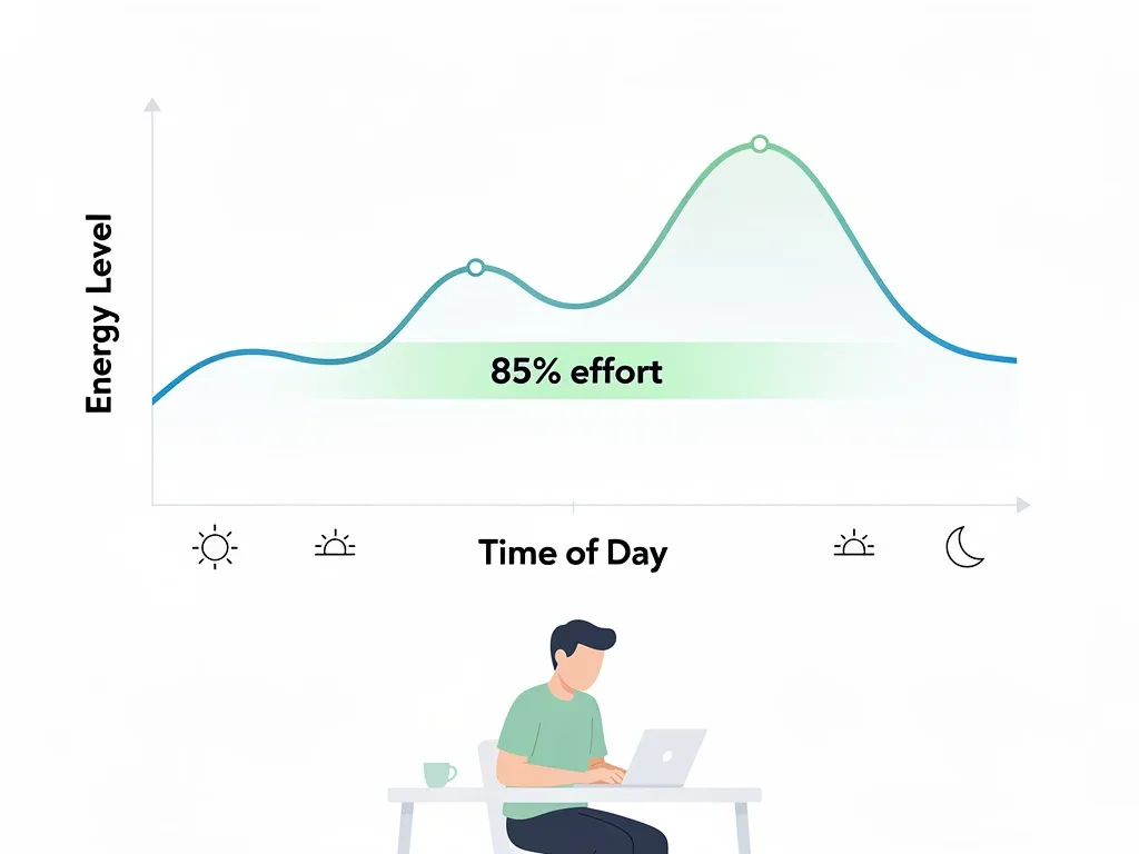 Graph showing sustainable energy levels applying the 85% rule throughout a workday