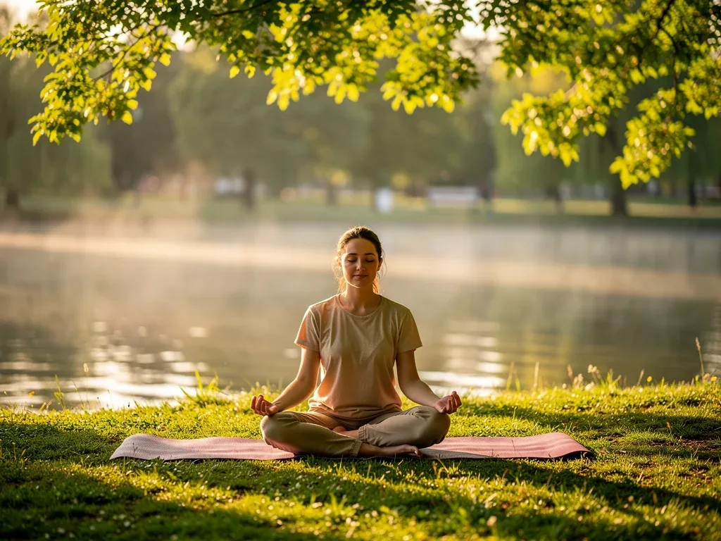 Person meditating outdoors, finding peace and mental recovery.