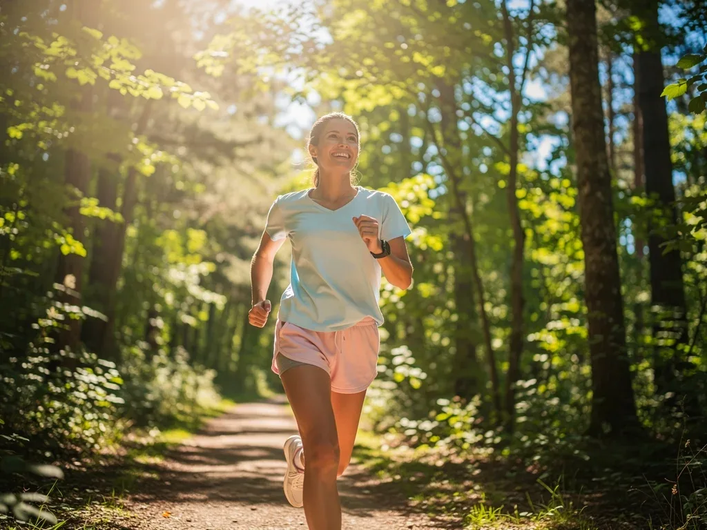 Person enjoying a brisk walk in nature, promoting physical rejuvenation.