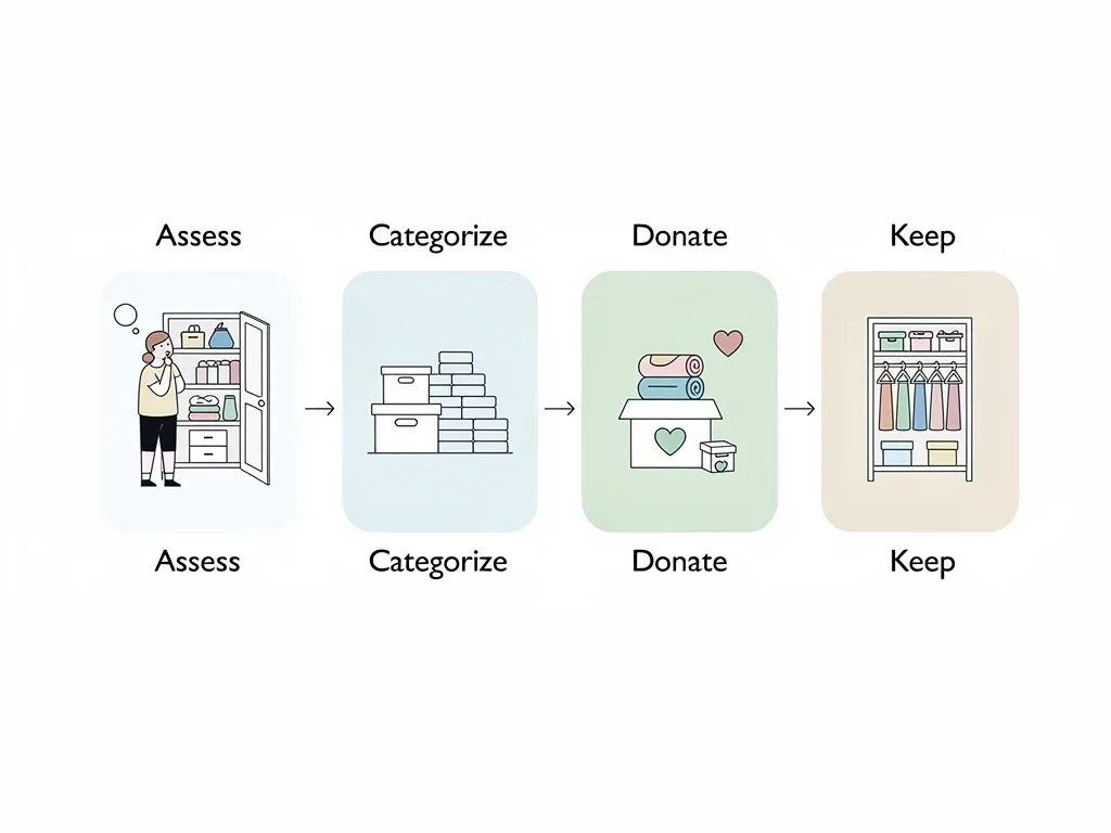 Closet decluttering process infographic for capsule wardrobe