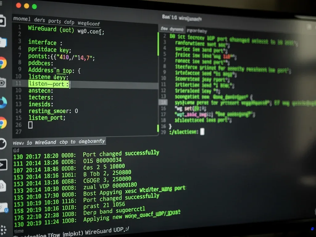 Command line interface showing WireGuard dynamic port configuration