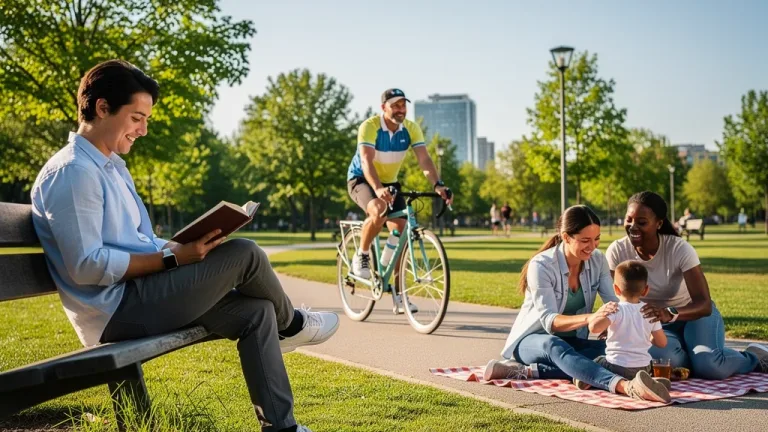 Professionals enjoying leisure, symbolizing the benefits of a 4-day work-life rhythm