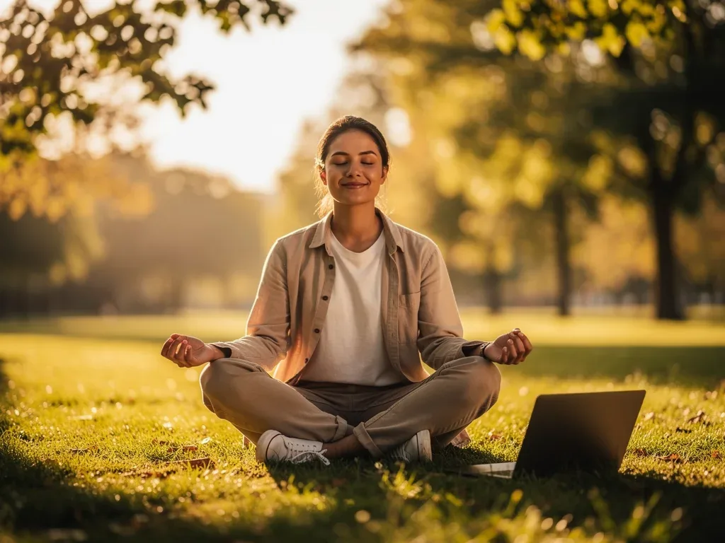 Individual meditating outdoors, signifying improved mental well-being