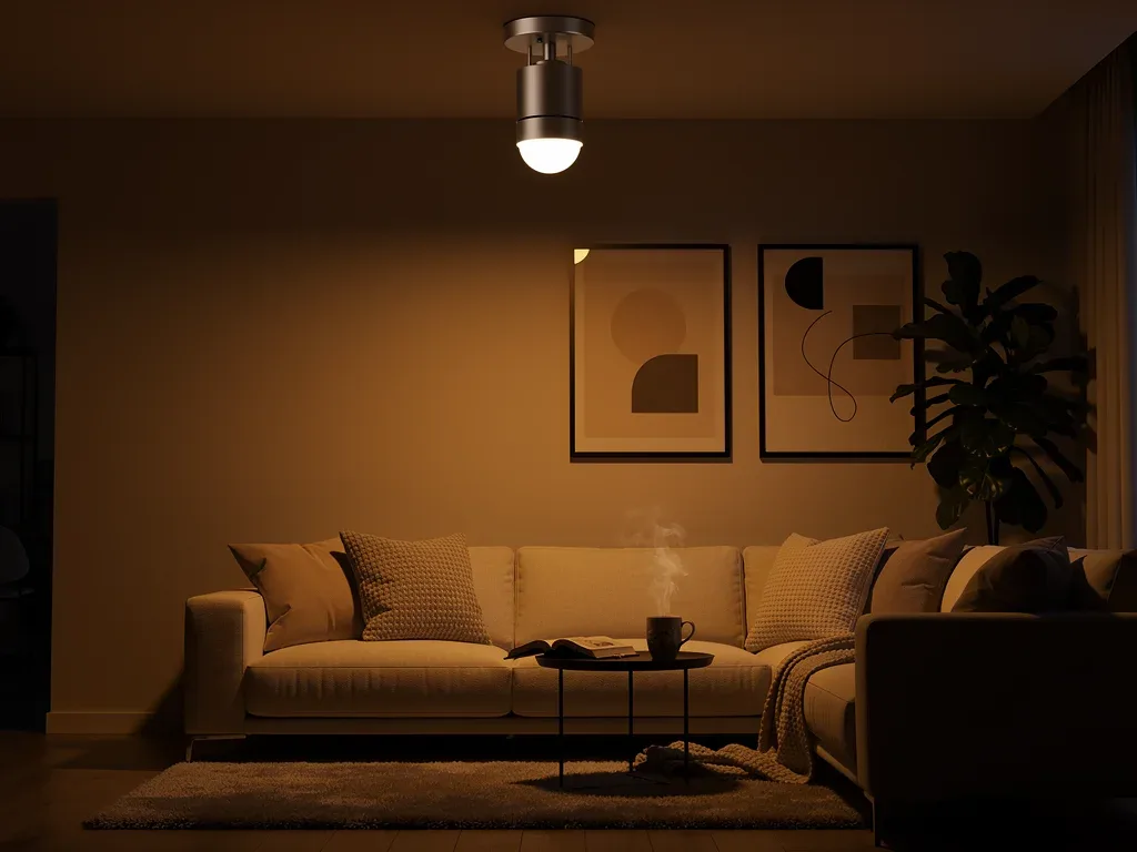 Smart light bulb emitting warm, amber light for evening relaxation