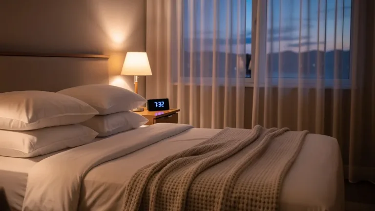 Serene bedroom at dusk, symbolizing restful sleep preparation