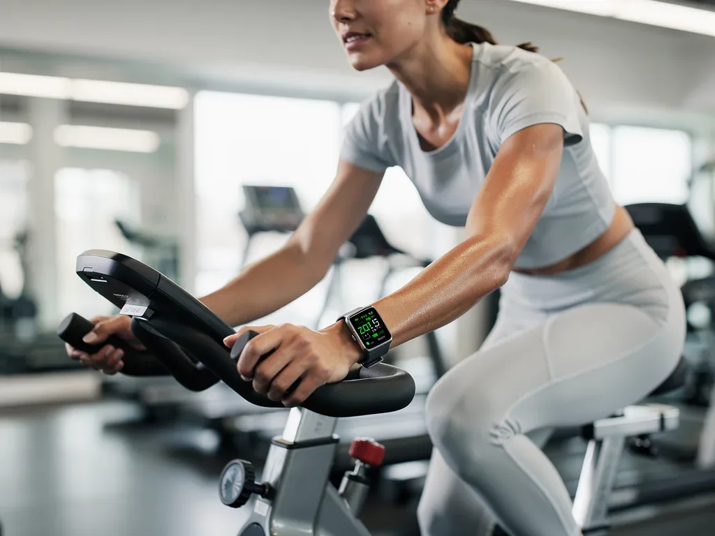 Individual performing steady-state Zone 2 cardio on a stationary bike.