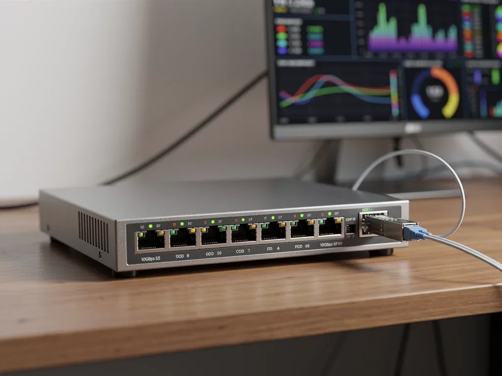 Compact 10Gbps SFP+ network switch with fiber connection